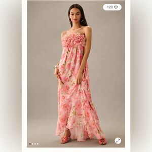 NWOT.  Size L. MISA Eden Strapless Floral Chiffon Dress